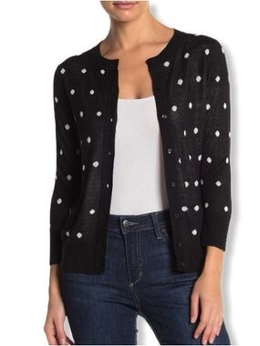 Halogen Crew Neck Cardigan Polka Dots